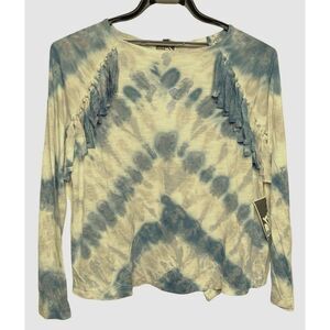 Mini Young Fabulous & Broke Girls Sz 14 Blue & White Fringed Tye-Dye Top NEW